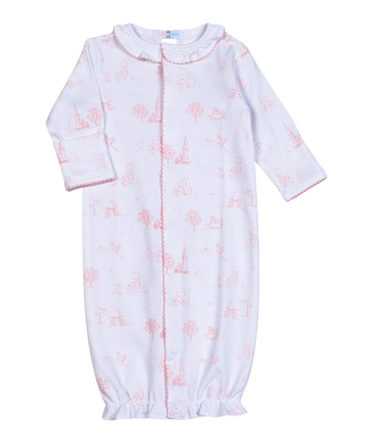 Pink Baby Toile Converter Gown + Bonnet