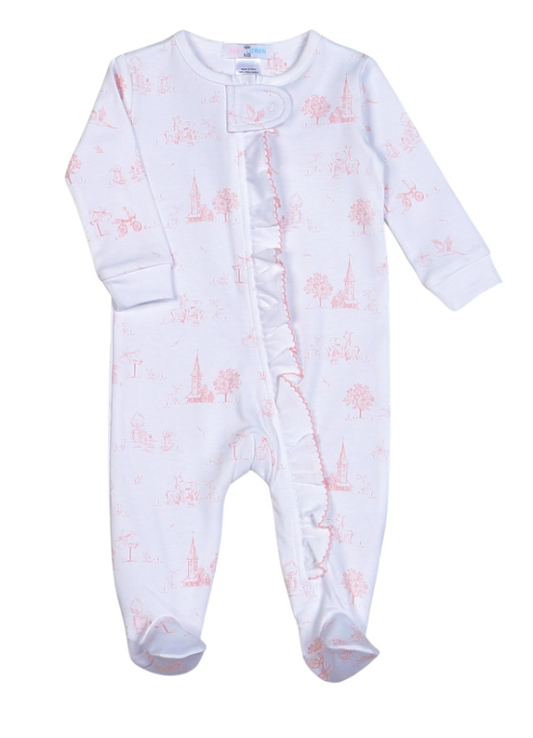 Pink Baby Toile Zipper Footie