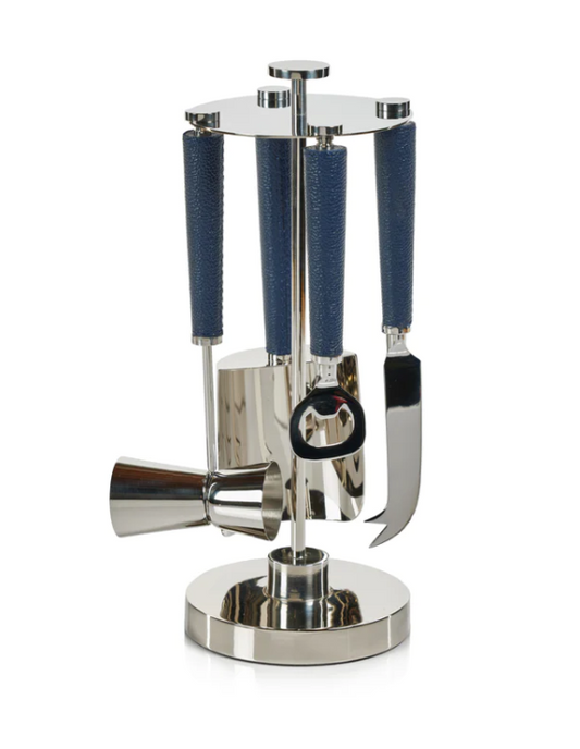 Laguna Nickel & Leather 4 Piece Bar Tool Set