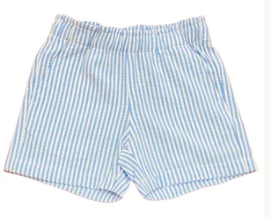 Blue Stripe Elastic Waist Shorts