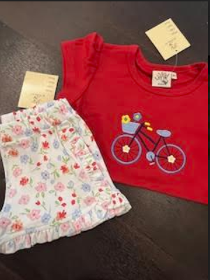 Red Bicycle Top and Ruffle Flower Short Set