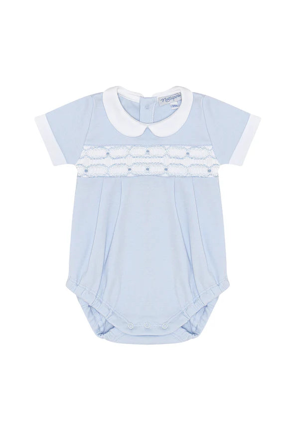 Signature Blue Smocked Boys Bubble