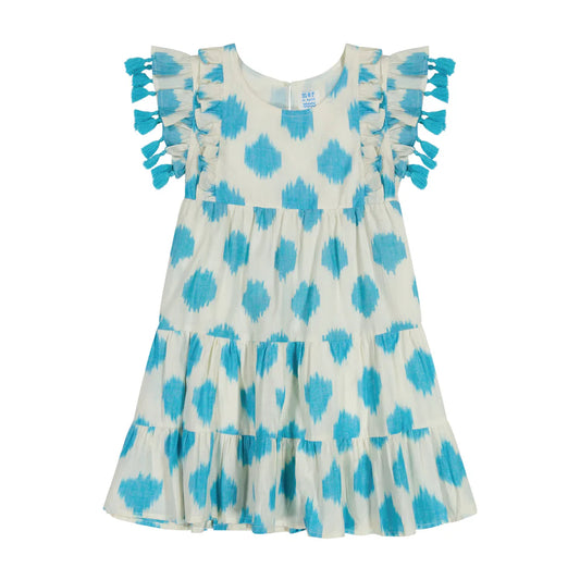 Sophie Tassel Dress Cream Aqua Ikat