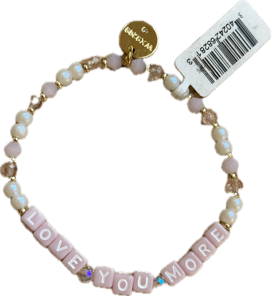 Love You More Pink Beaded Letter Bracelet