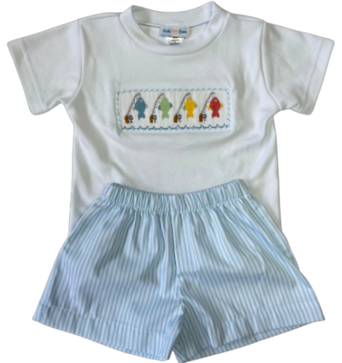 Tom Shirt Smock Fish Blue Stripe Shorts