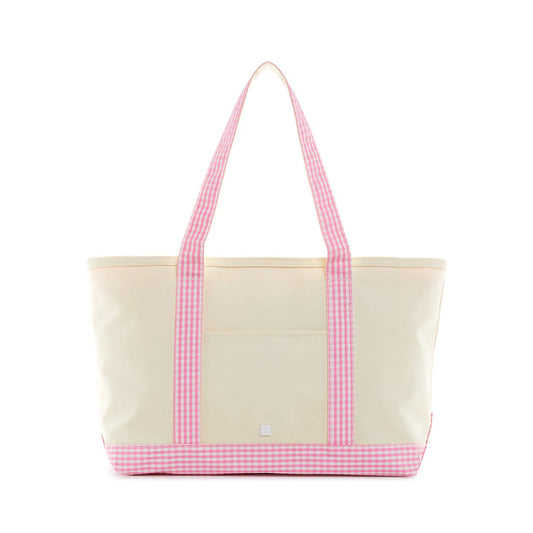 Medium Tote - Coated Canvas Natural With Pink Gingham Trim