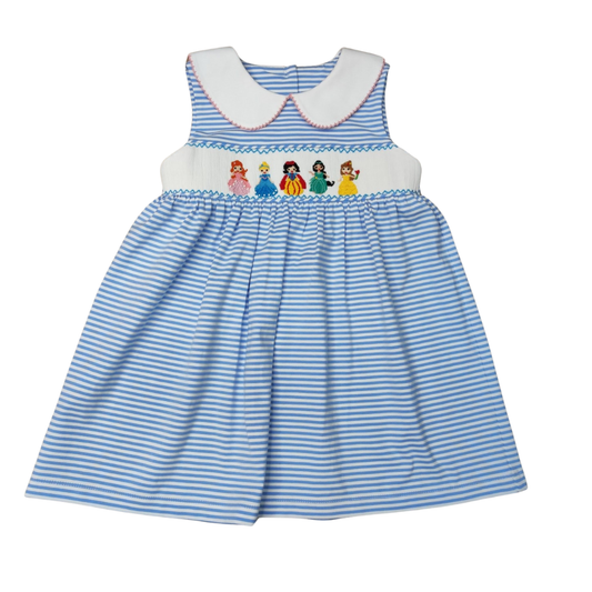 Blue Stripe Smocked Princess Dress