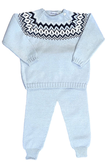 Fair Isle Herringbone Jogger Set Light Blue