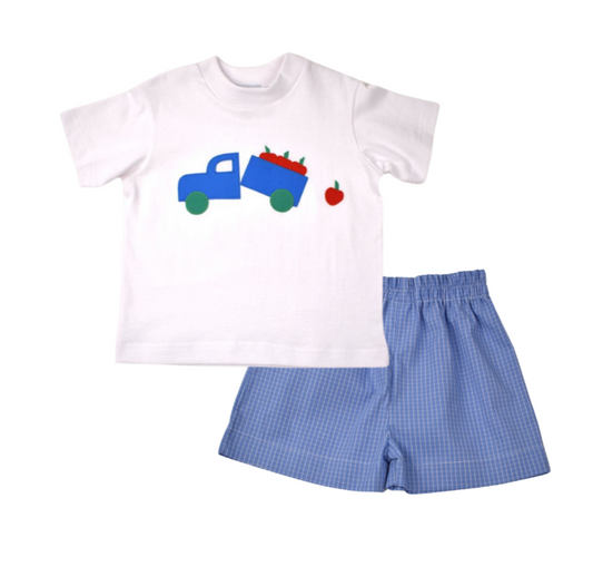 Apple Truck T-Shirt Blue Check Short Set