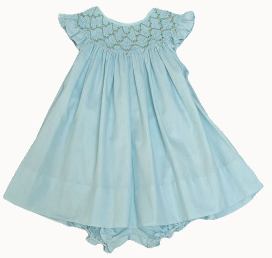 Mint Hand Smocked Bishop Dress