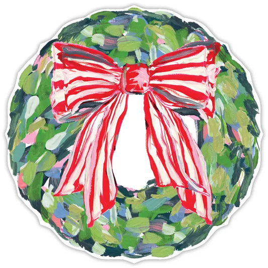 Posh Die-Cut Placemat - Green Wreath with Red and White Striped Bow (Round)