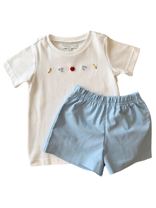 Back to School Embroidered T-Shirt Short Set