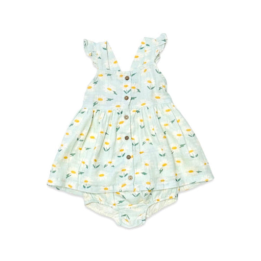 Daisies Ruffle Button Baby Dress+Bloomer - Organic Muslin