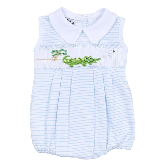 Light Blue Alligator Classics Smocked Collared Sleeveless Boy Bubble
