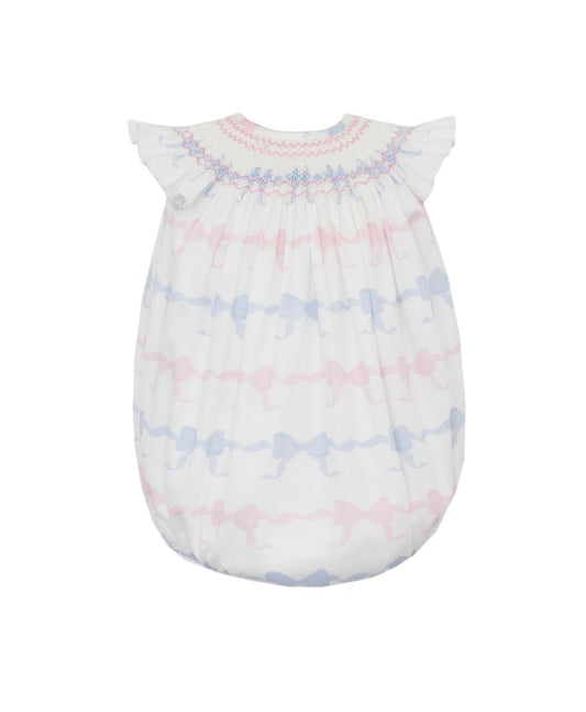 Pink & Blue Fancy Bows Print Smocked Bubble