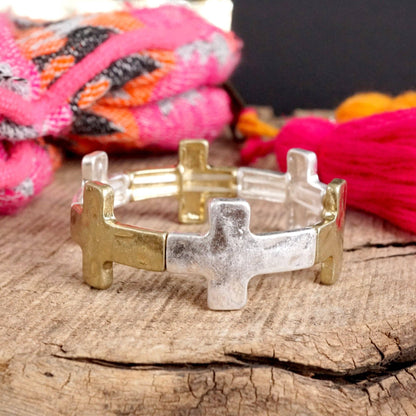 Hammered Sideways Cross Bracelet
