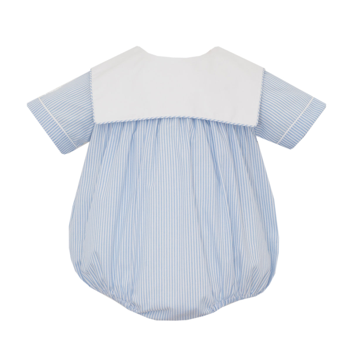 Light Blue Stripe Boy's Bubble with White Square Collar