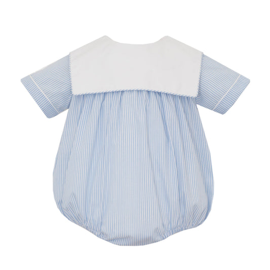 Light Blue Stripe Boy's Bubble with White Square Collar