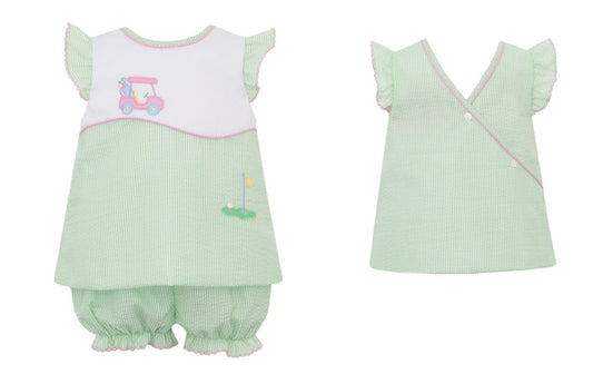 Green Seersucker Golf Girls Bloomer Set