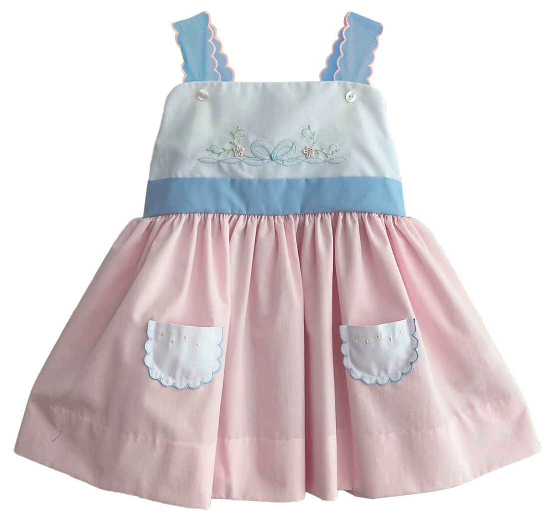Claudette Dress Pink White Blue Color Block Scallop