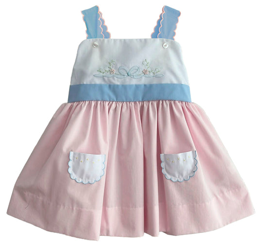 Claudette Dress Pink White Blue Color Block Scallop