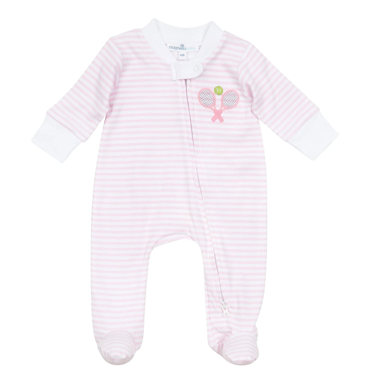 Pink Striped Tennis Zip Footie