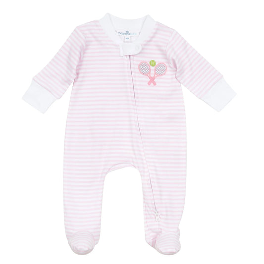 Pink Striped Tennis Zip Footie