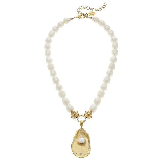 Gold Oyster on Freshwater Pearl Necklace
