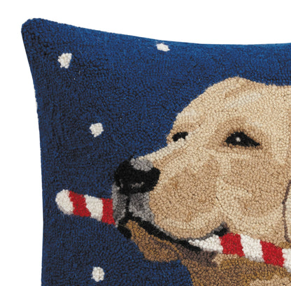 Golden Labrador Dog With Candy Cane Hook Pillow