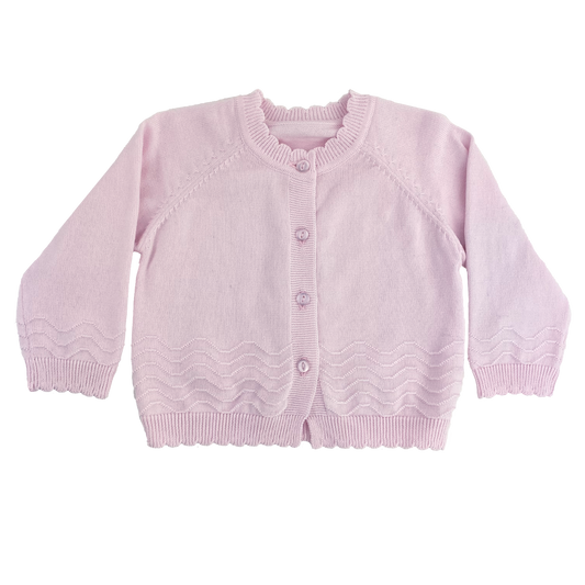 Pink Scalloped Knit Cardigan Sweater