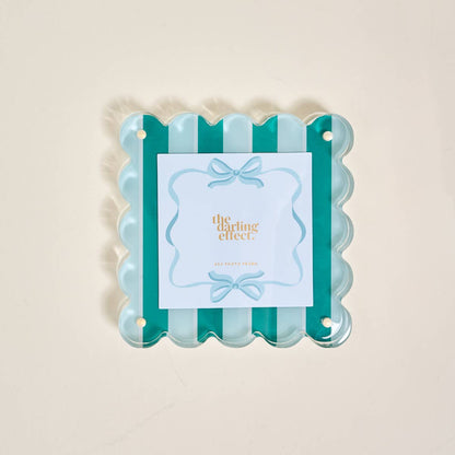 Square Scalloped Acrylic Picture Frame–Sicily Stripes Teal