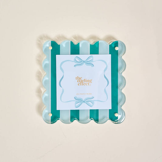 Square Scalloped Acrylic Picture Frame–Sicily Stripes Teal