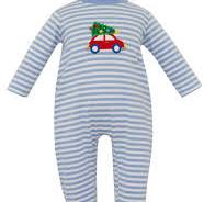 Blue Stripe Knit Car w/ Tree Boy Romper L/S