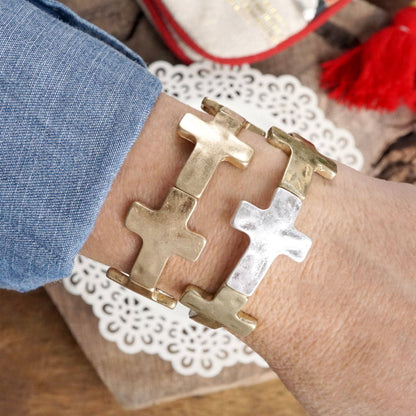 Hammered Sideways Cross Bracelet