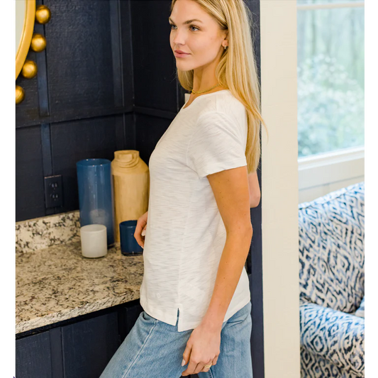 Short Sleeve Jeans Crew in Pima Cotton White