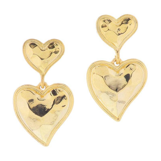 18K Gold Plated Abstract Hammered Hearts Earrings
