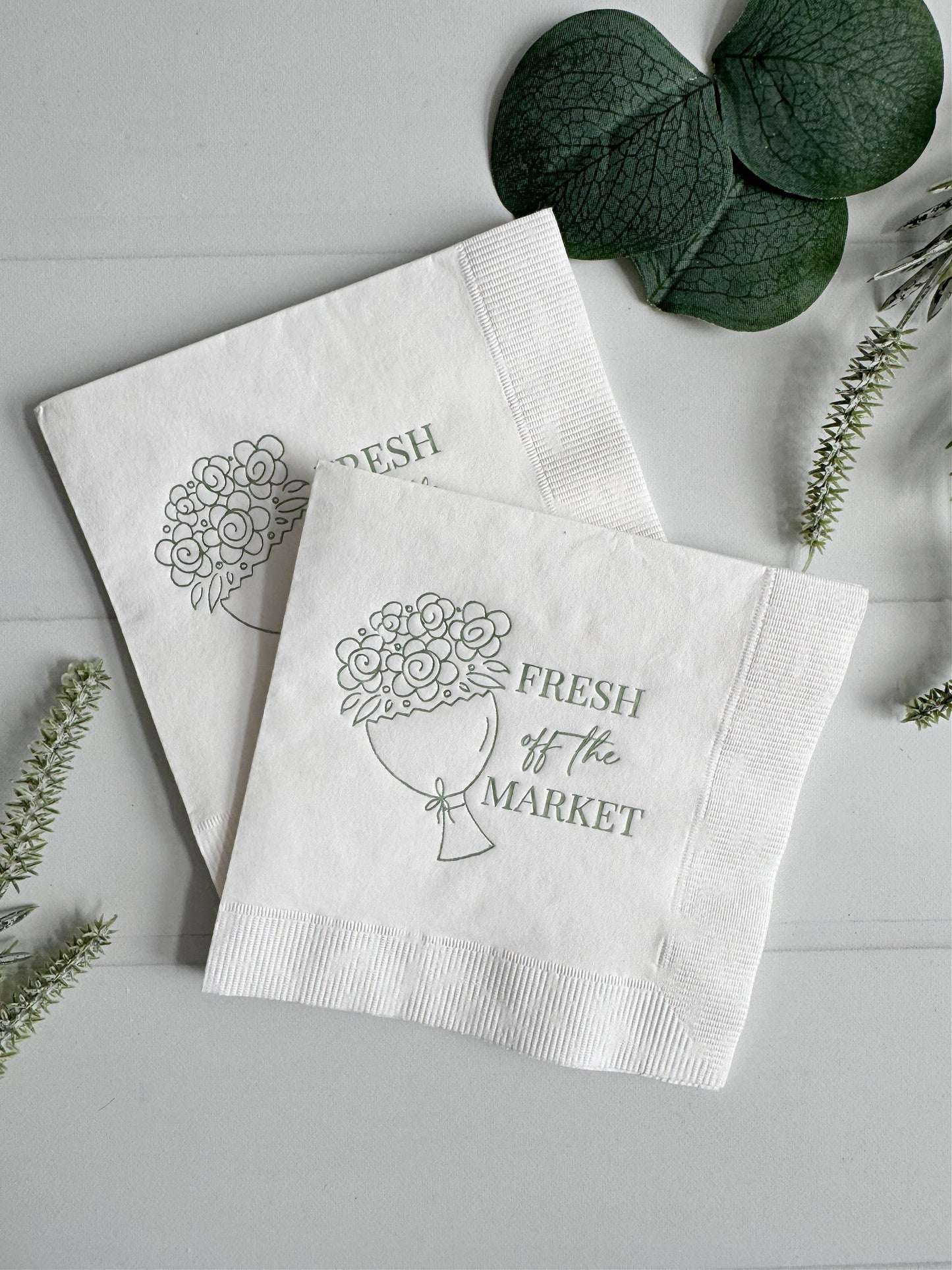 Fresh Off The Market Cocktail Napkins - Sage on White