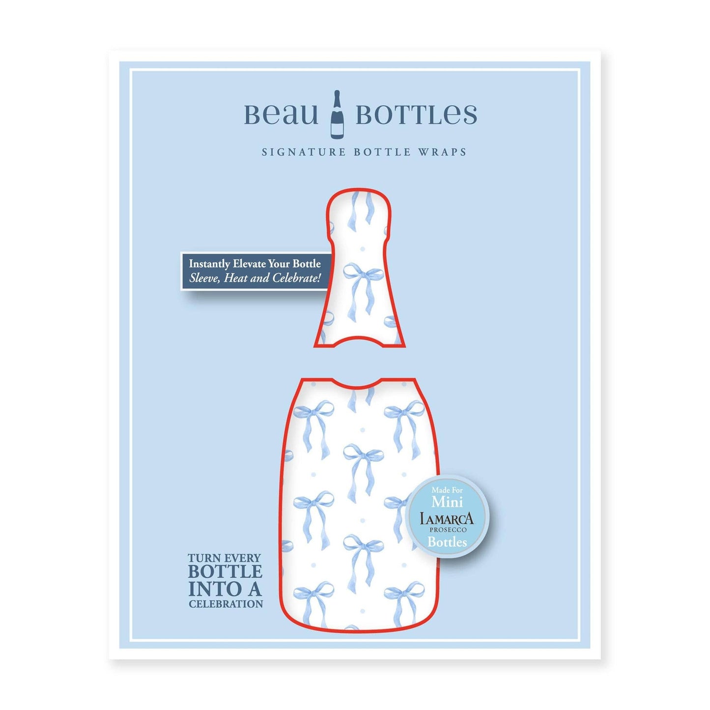 Beau Bottles Blue Bows - MINI Prosecco Collection - Set of Six Wraps