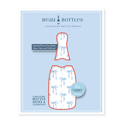 Beau Bottles Blue Bows - MINI Prosecco Collection - Set of Six Wraps