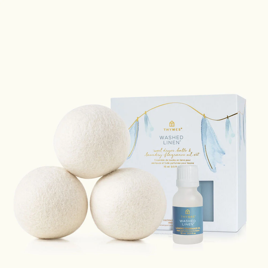 Washed Linen Wool Dryer Balls & Fragrance Set