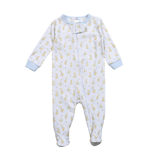 Ducks in the Pond Blue Zip Footie
