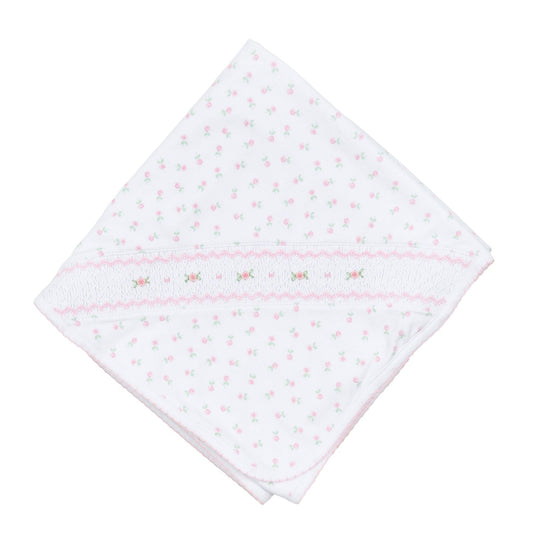 Pink Roses Smocked Receiving Blanket