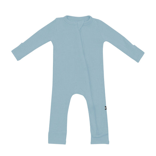 Ribbed Zip Romper - Dusty Blue
