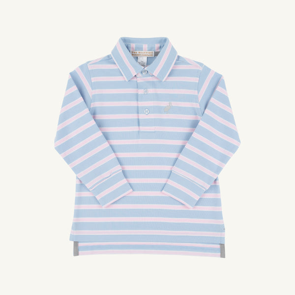 Prim And Proper Polo Long Sleeve Polo - Beale Street Blue, Palm Beach Pink Stripe