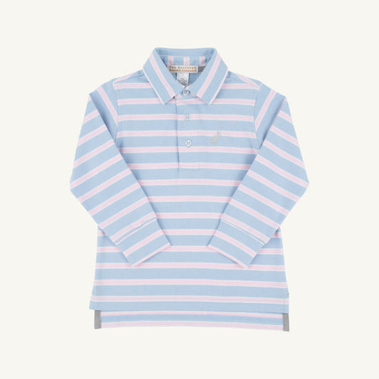 Prim And Proper Polo Long Sleeve Polo - Beale Street Blue, Palm Beach Pink Stripe