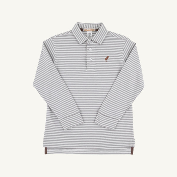 Prim And Proper Polo Long Sleeve Polo - Granley Gray Brown Stripe
