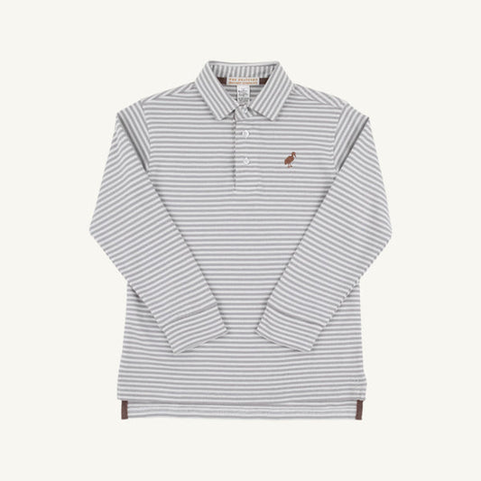 Prim And Proper Polo Long Sleeve Polo - Granley Gray Brown Stripe