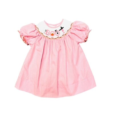 Boo Lt Pink Gingham Smocked Bishop