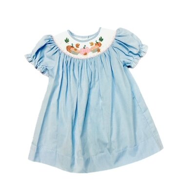 Pumpkin Patch Smocked Lt Blue Gingham Bishop