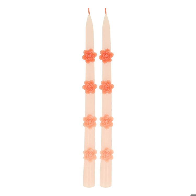 Pink Flower Taper Candles (x 2)